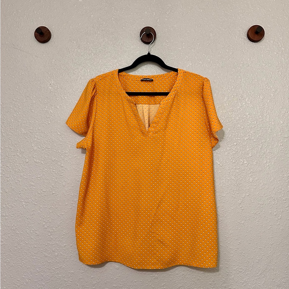 Hilary Radley Mustard Polka Dot Blouse